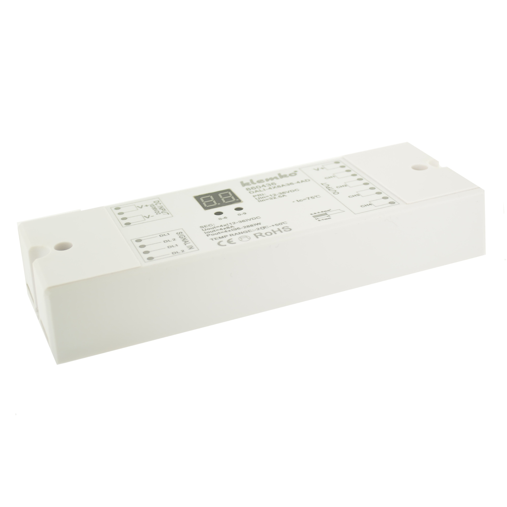 KLEMKO 860436 Kleurcontroller voor Led DALI-4X8A36-4AD Dali controller constante spanning, 4 adressen voor 4 uitgangen