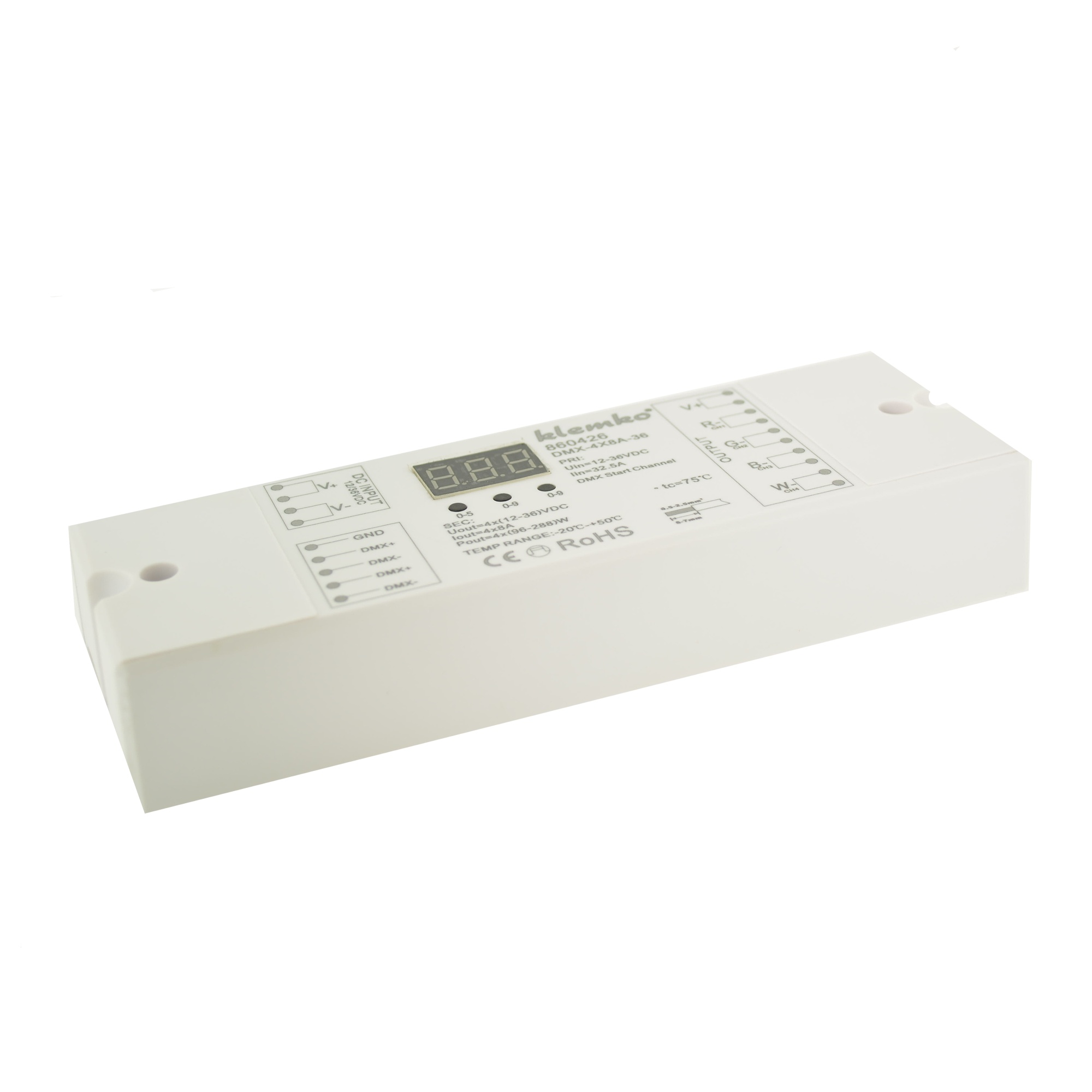 KLEMKO 860426 Kleurcontroller voor Led DMX-4X8A-36 DMX controller 4 x 8Ampere constant voltage uitgang