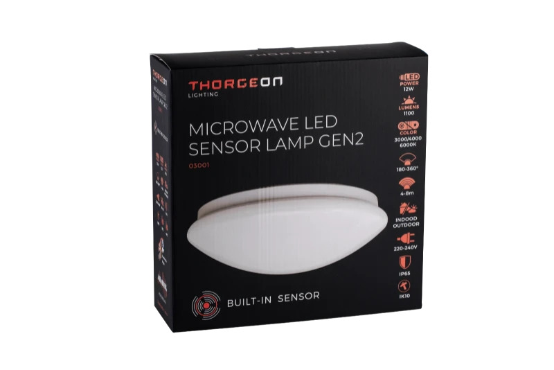 Thorgeon Microwave LED Sensor Lamp 12W 3000K/4000K/6000K 800Lm 4-16m IP44 IK10